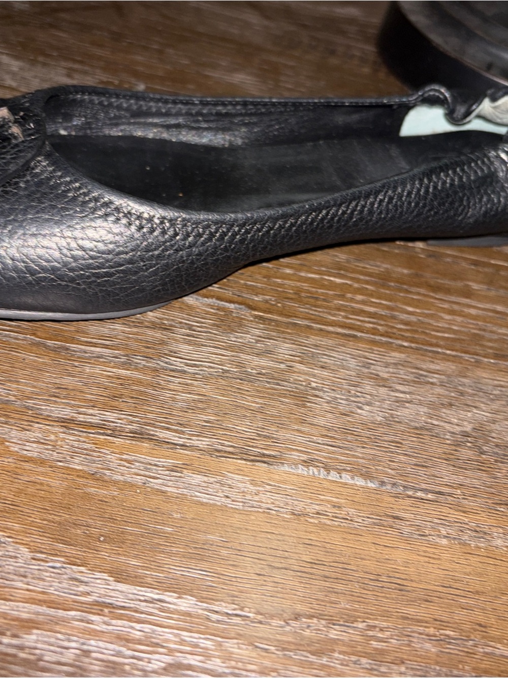 Tory Burch Riviera Black Pebbled Leather Logo Ballet Flats - Picture 6 of 8
